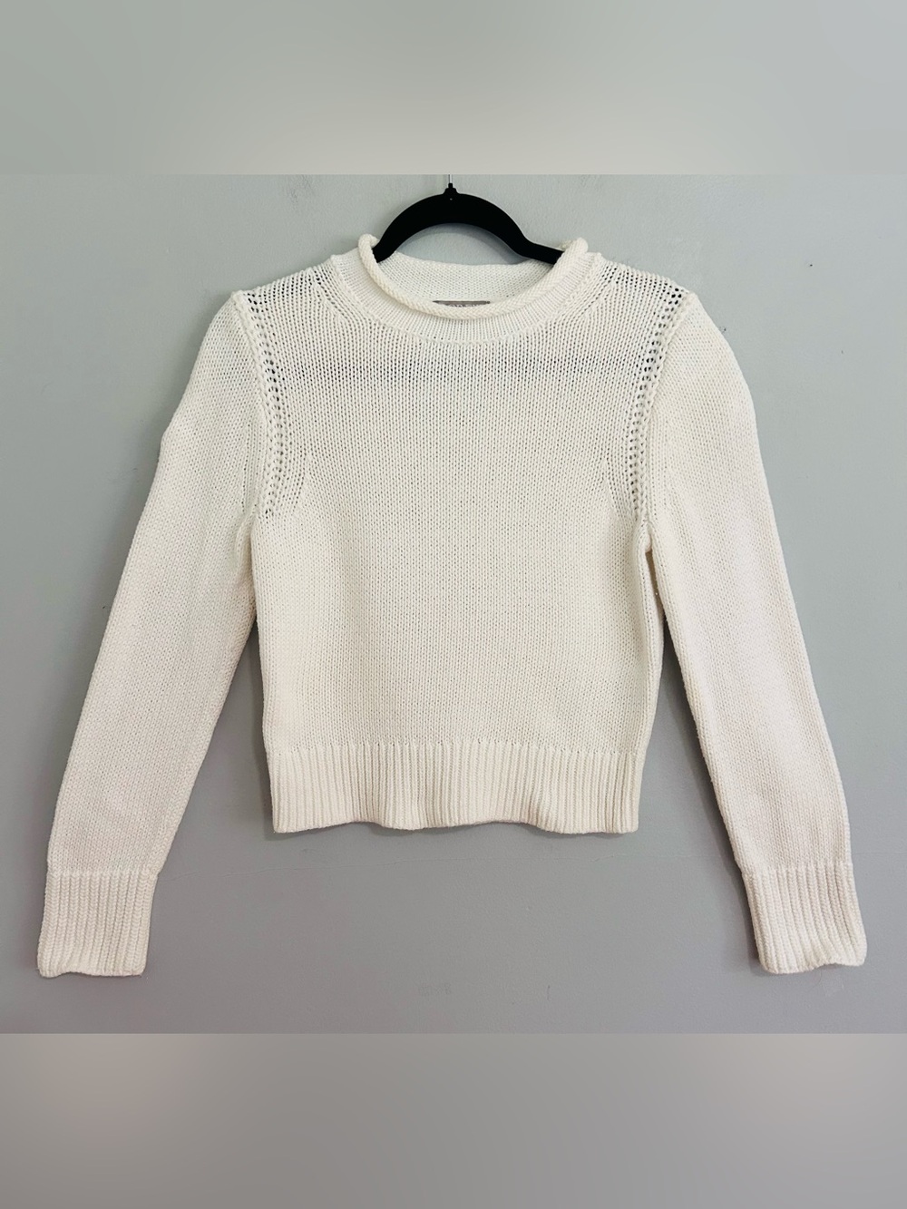 J.Crew White 100% Cotton Mock Neck Boxy Cropped Knit Sweater XS Closet Basics
